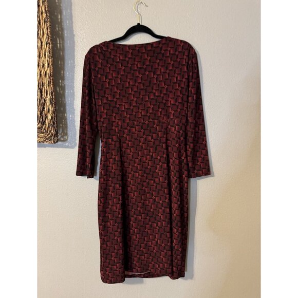 Ralph Lauren Dress 12 Black Red Plum 3/4 Long Sleeve Stretch Sheath Washable NEW - Picture 12 of 12